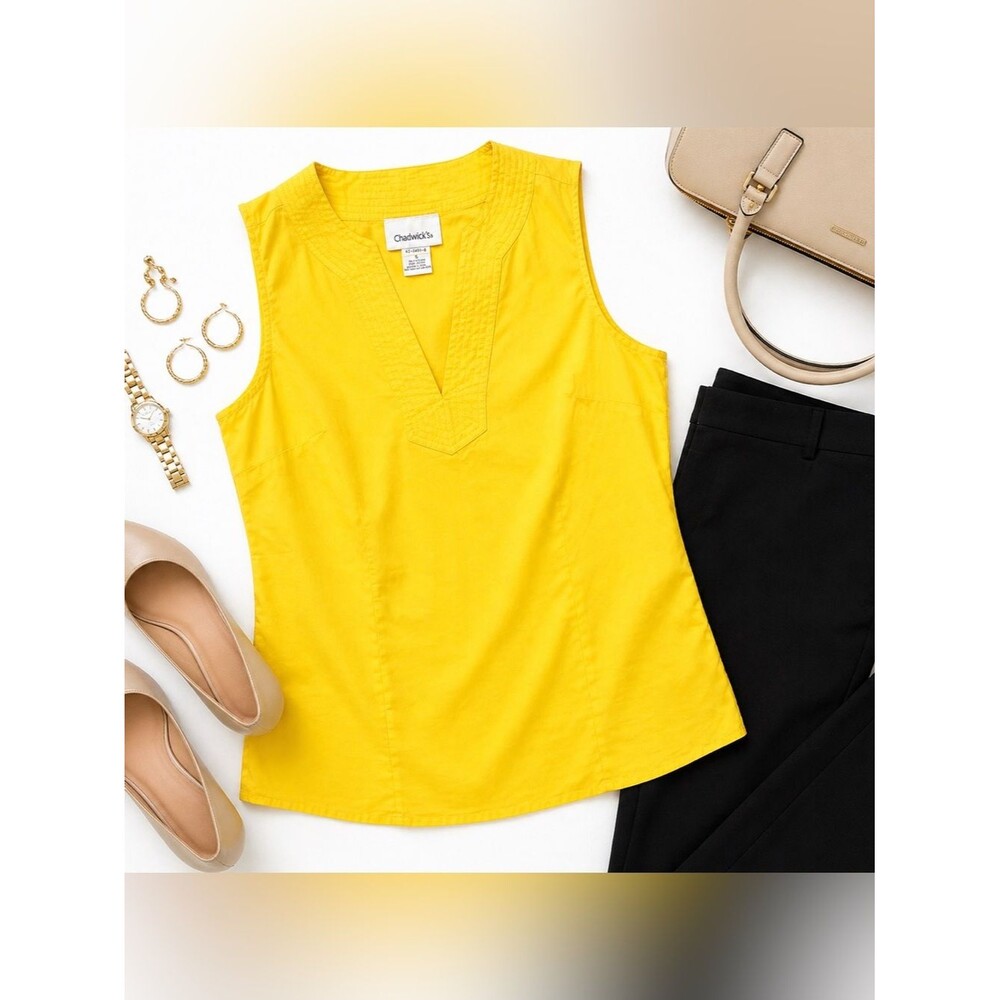 Chadwicks Yellow Sleeveless Blouse V-Neck Cotton Summer Top Size 6